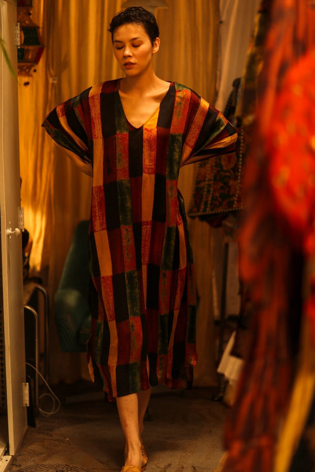 SILK HAND BLOCK PRINT KAFTAN YAYA - sustainably made MOMO NEW YORK sustainable clothing, bestseller slow fashion
