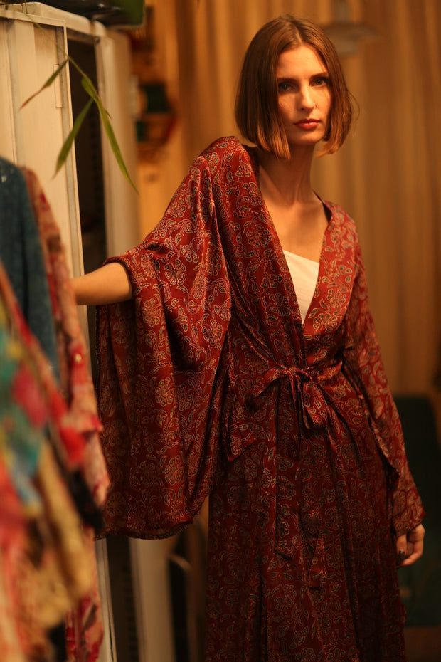 SILK HAND BLOCK PRINT KIMONO PINA BOENZA - sustainably made MOMO NEW YORK sustainable clothing, Kimono slow fashion