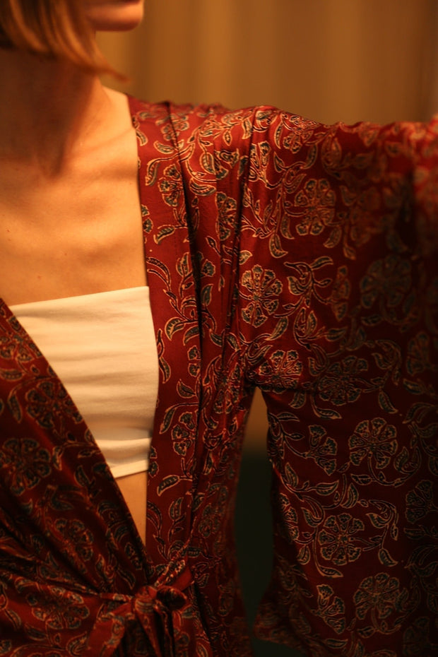 SILK HAND BLOCK PRINT KIMONO PINA BOENZA - sustainably made MOMO NEW YORK sustainable clothing, Kimono slow fashion