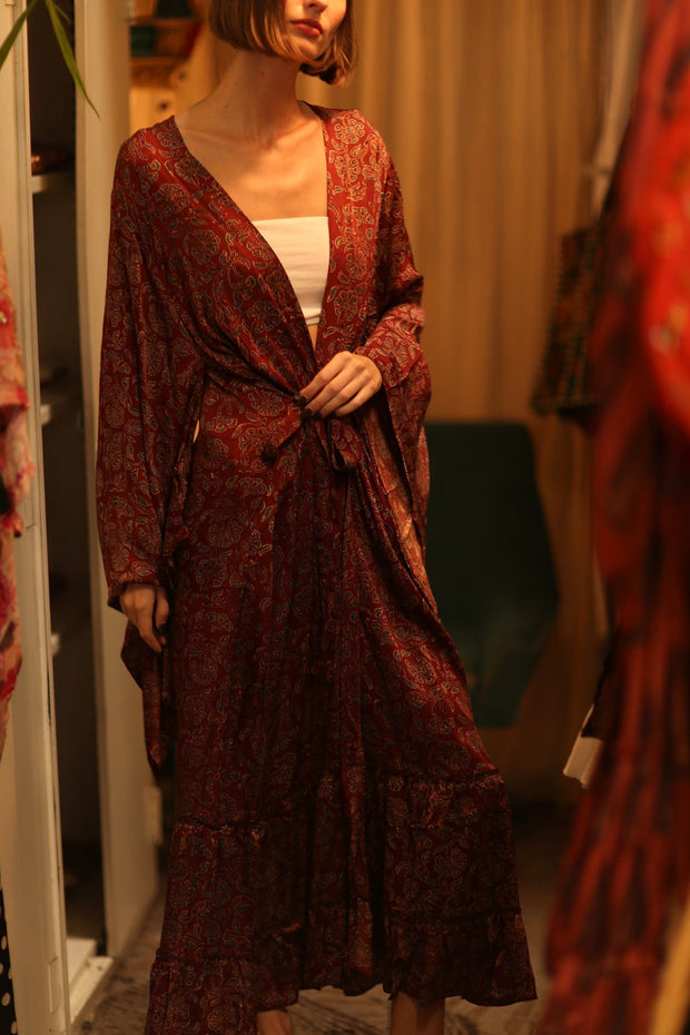 SILK HAND BLOCK PRINT KIMONO PINA BOENZA - sustainably made MOMO NEW YORK sustainable clothing, Kimono slow fashion