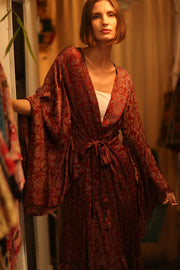 SILK HAND BLOCK PRINT KIMONO PINA BOENZA - sustainably made MOMO NEW YORK sustainable clothing, Kimono slow fashion