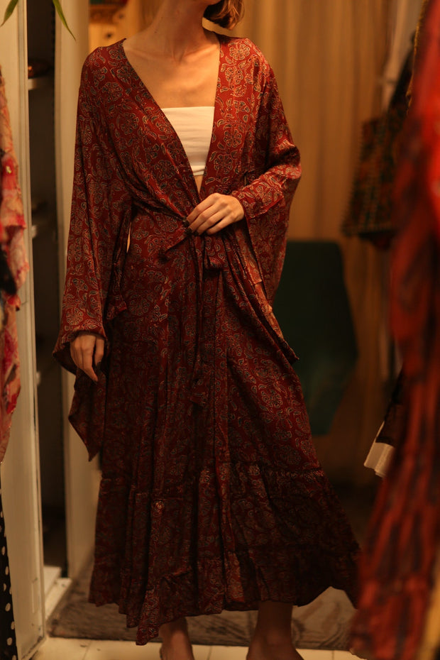 SILK HAND BLOCK PRINT KIMONO PINA BOENZA - sustainably made MOMO NEW YORK sustainable clothing, Kimono slow fashion