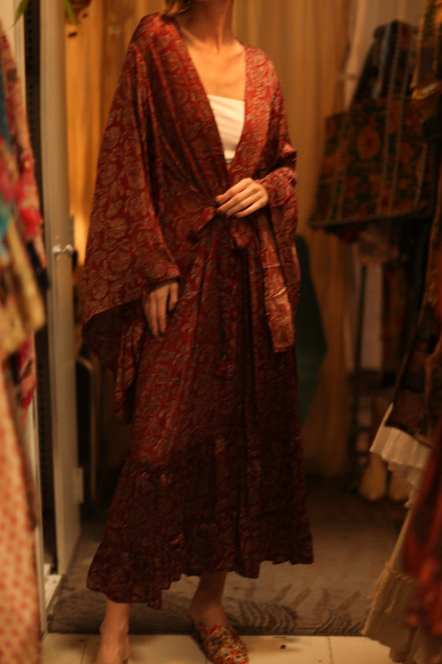 SILK HAND BLOCK PRINT KIMONO PINA BOENZA - sustainably made MOMO NEW YORK sustainable clothing, Kimono slow fashion