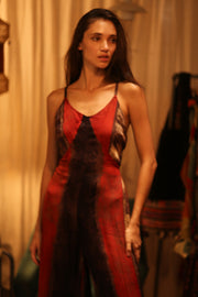 SILK JUMPSUIT NEIS RED BROWN STRIPE - sustainably made MOMO NEW YORK sustainable clothing, jumpsuit slow fashion