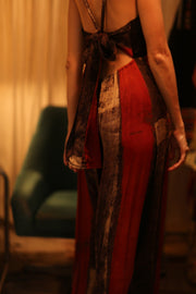 SILK JUMPSUIT NEIS RED BROWN STRIPE - sustainably made MOMO NEW YORK sustainable clothing, jumpsuit slow fashion