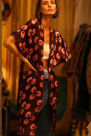SILK KIMONO BROWN LITTLE PINK FLOWER - BANGKOK TAILOR CLOTHING STORE - HANDMADE CLOTHING