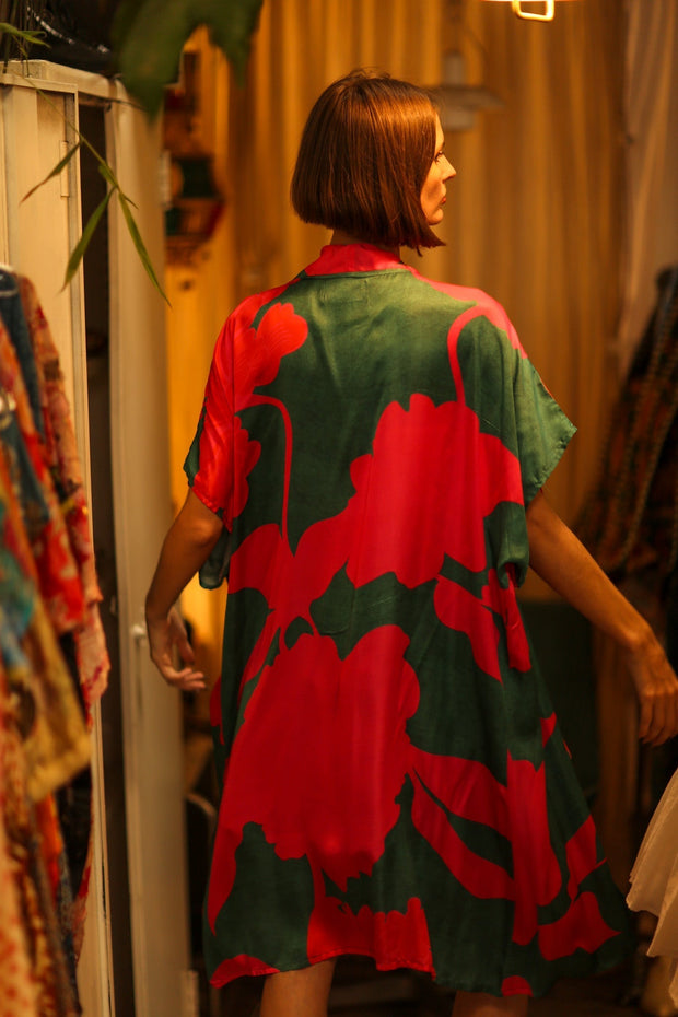 SILK KIMONO GREEN AND PINK - BANGKOK TAILOR CLOTHING STORE - HANDMADE CLOTHING