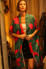 SILK KIMONO GREEN AND PINK - BANGKOK TAILOR CLOTHING STORE - HANDMADE CLOTHING