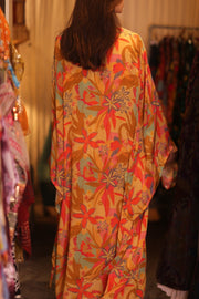 SILK KIMONO PINA ORANGE LEAF - sustainably made MOMO NEW YORK sustainable clothing, handmade slow fashion