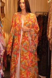 SILK KIMONO PINA ORANGE LEAF - sustainably made MOMO NEW YORK sustainable clothing, handmade slow fashion