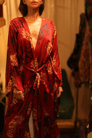 SILK KIMONO PINA RED JEAN - sustainably made MOMO NEW YORK sustainable clothing, Kimono slow fashion