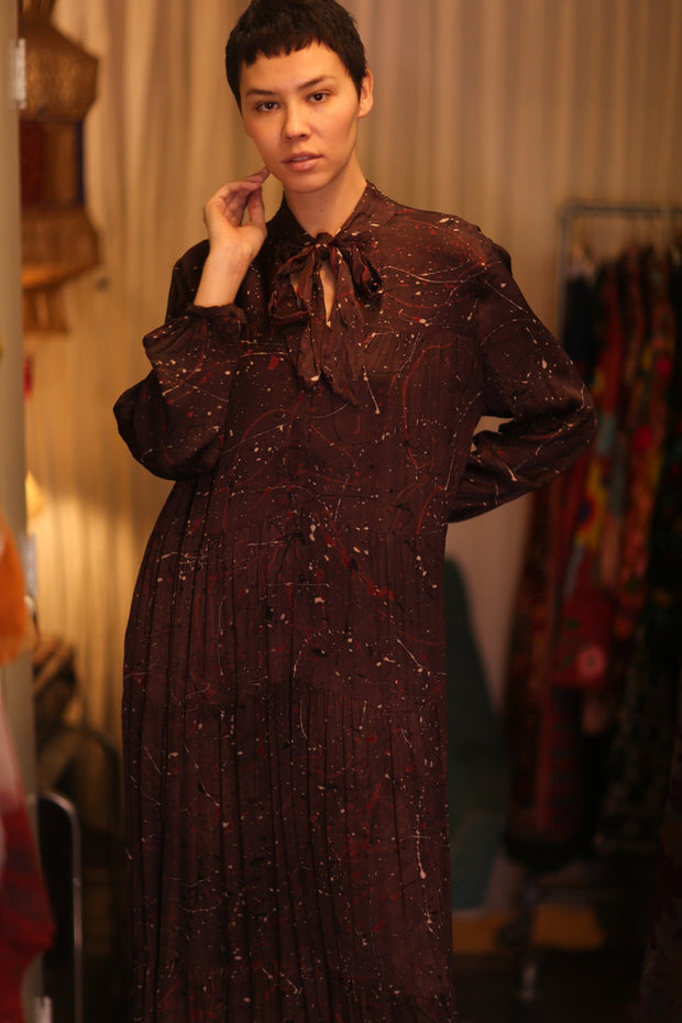 SILK MAXI BUTTONED DRESS LOA BROWNIE - sustainably made MOMO NEW YORK sustainable clothing, Boho Chic Dress slow fashion