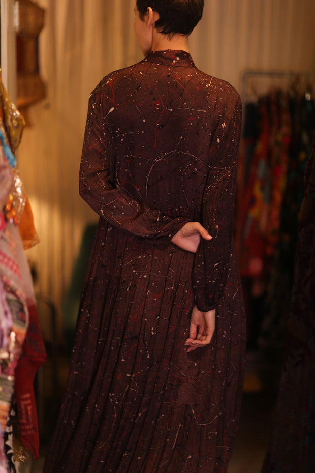 SILK MAXI BUTTONED DRESS LOA BROWNIE - sustainably made MOMO NEW YORK sustainable clothing, Boho Chic Dress slow fashion