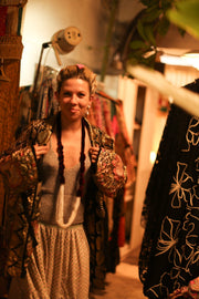 SILK SEQUIN EMBROIDERED KIMONO CECILIA - sustainably made MOMO NEW YORK sustainable clothing, slow fashion