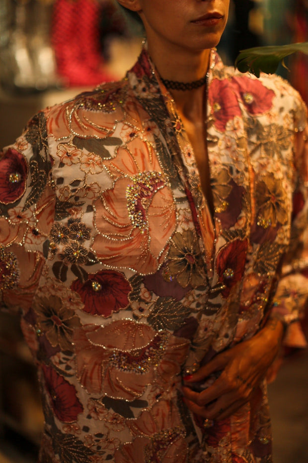 SILK SEQUIN EMBROIDERED KIMONO LUZI - sustainably made MOMO NEW YORK sustainable clothing, bestseller slow fashion