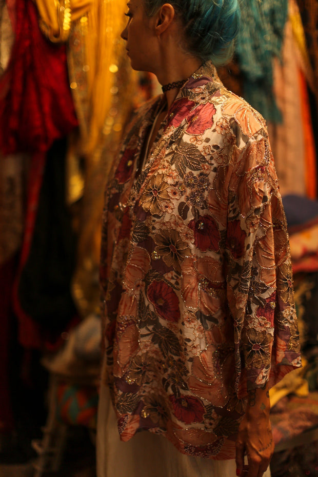 SILK SEQUIN EMBROIDERED KIMONO LUZI - sustainably made MOMO NEW YORK sustainable clothing, bestseller slow fashion