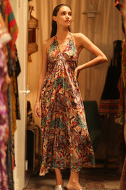 SILK STRAP DRESS HANNAH BROWN JUNGLE FEVER - sustainably made MOMO NEW YORK sustainable clothing, Boho Chic Dress slow fashion