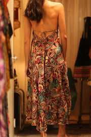SILK STRAP DRESS HANNAH BROWN JUNGLE FEVER - sustainably made MOMO NEW YORK sustainable clothing, Boho Chic Dress slow fashion
