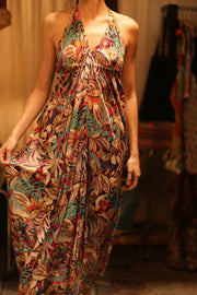SILK STRAP DRESS HANNAH BROWN JUNGLE FEVER - sustainably made MOMO NEW YORK sustainable clothing, Boho Chic Dress slow fashion