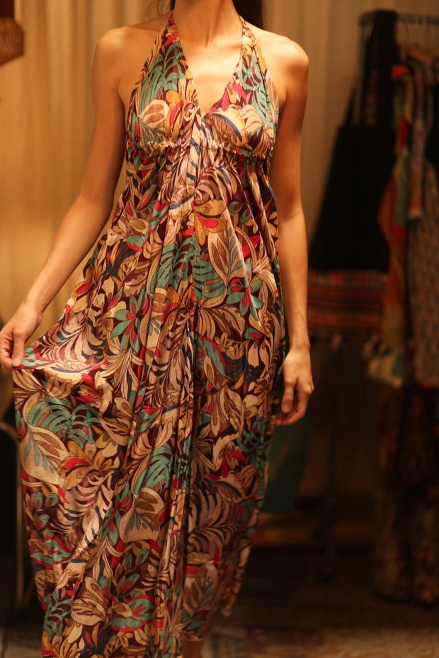 SILK STRAP DRESS HANNAH BROWN JUNGLE FEVER - sustainably made MOMO NEW YORK sustainable clothing, Boho Chic Dress slow fashion
