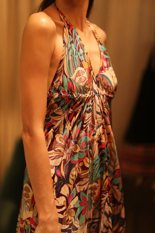 SILK STRAP DRESS HANNAH BROWN JUNGLE FEVER - sustainably made MOMO NEW YORK sustainable clothing, Boho Chic Dress slow fashion