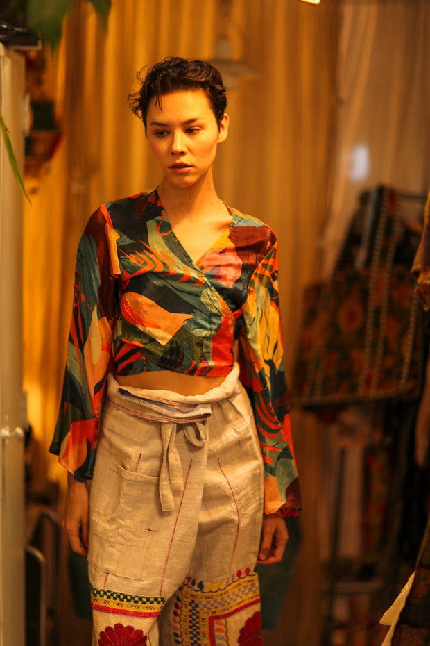 SILK WRAP TOP AURELIE DARK ORLY - sustainably made MOMO NEW YORK sustainable clothing, new slow fashion
