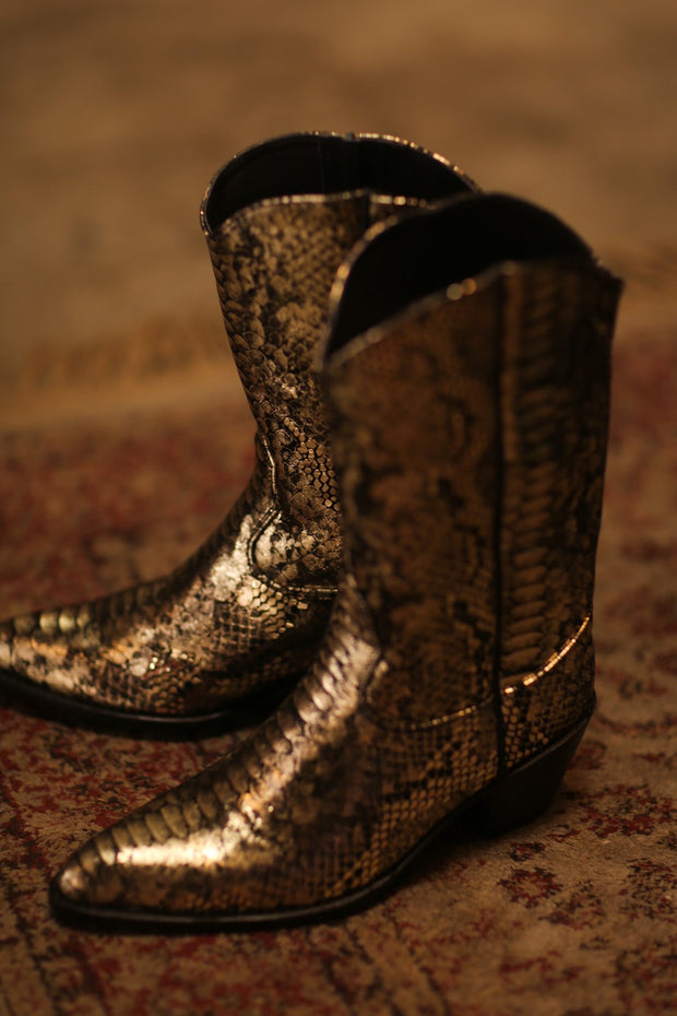 SNAKE PRINT WESTERN BOOTS SANU - sustainably made MOMO NEW YORK sustainable clothing, boots slow fashion