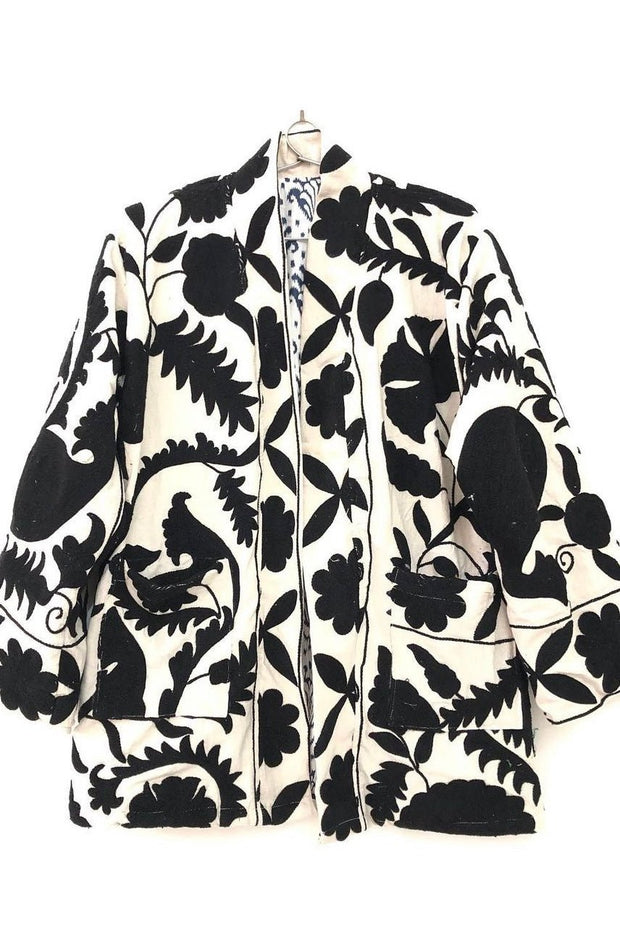 SUZANI BLACK WHITE JACKET - sustainably made MOMO NEW YORK sustainable clothing, Jacket slow fashion