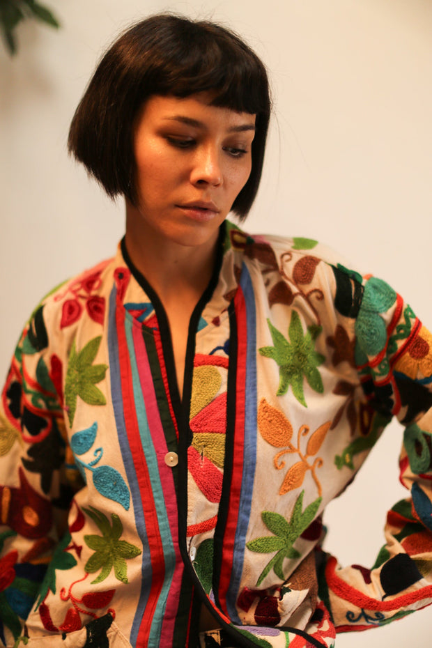 SUZANI EMBROIDERED JACKET MAEVE - sustainably made MOMO NEW YORK sustainable clothing, slow fashion