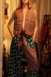 TENZIN HANDMADE EMBROIDERED GILET RED - sustainably made MOMO NEW YORK sustainable clothing, Coat slow fashion