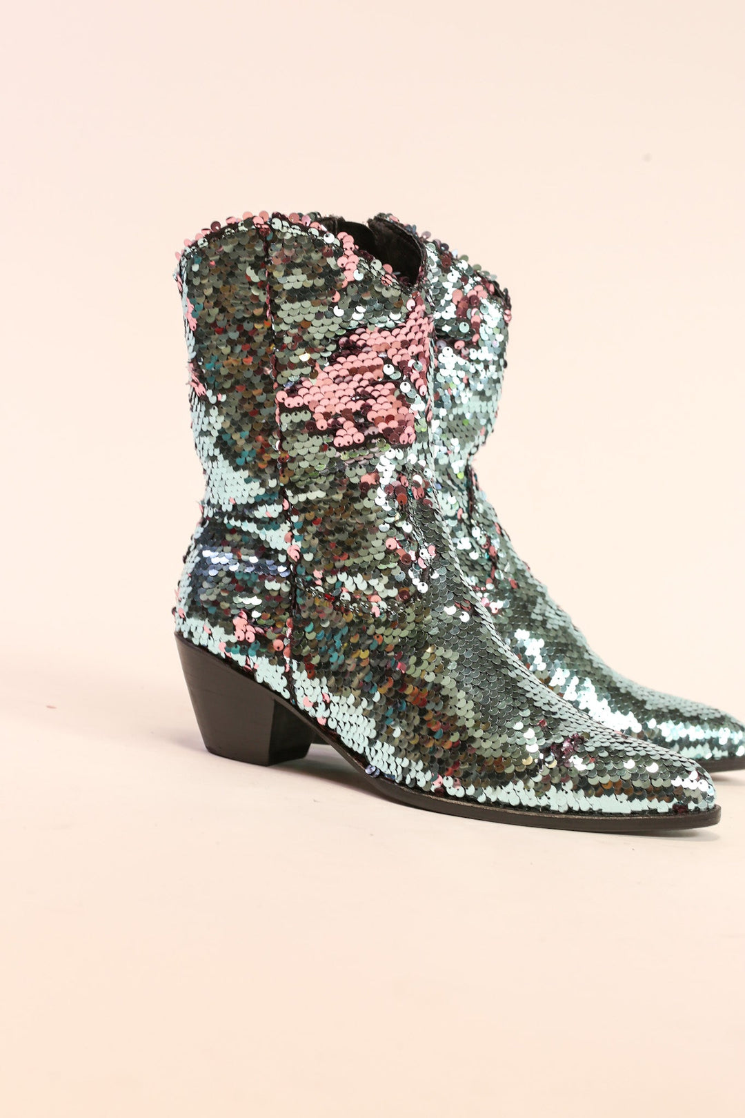 TWO TONE SEQUIN BOOTS TAHSI hand made MOMO NEW YORK sustaina