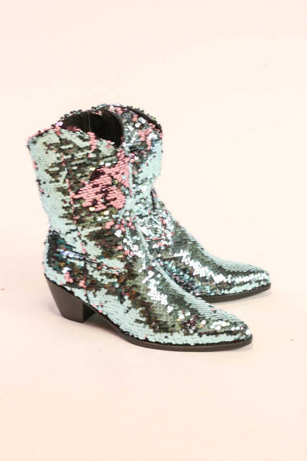 TWO TONE SEQUIN BOOTS TAHSI - sustainably made MOMO NEW YORK sustainable clothing, slow fashion