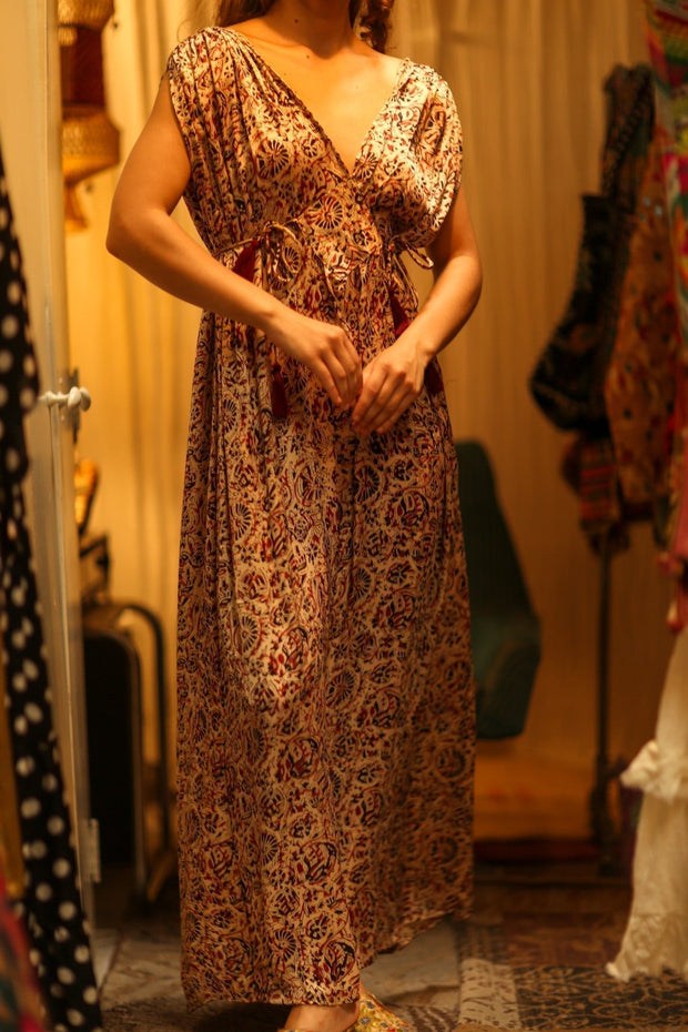 VICTORIA DRESS SILK CIRCUS RED - sustainably made MOMO NEW YORK sustainable clothing, Boho Chic Dress slow fashion