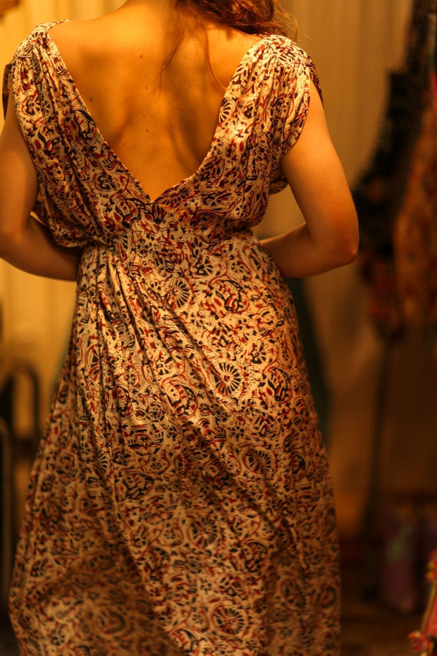 VICTORIA DRESS SILK CIRCUS RED - sustainably made MOMO NEW YORK sustainable clothing, Boho Chic Dress slow fashion