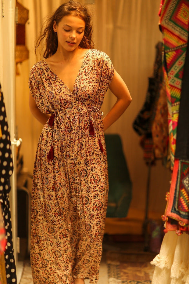 VICTORIA DRESS SILK CIRCUS RED - sustainably made MOMO NEW YORK sustainable clothing, Boho Chic Dress slow fashion