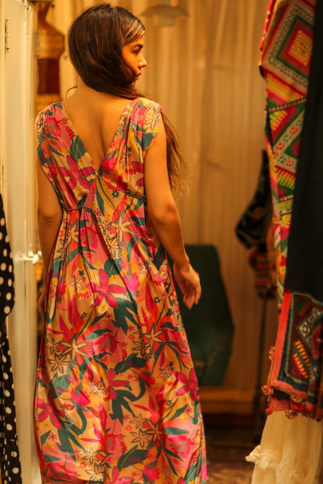 flower bomb maxi dress VICTORIA SILK DRESS FLOWER BOMB, hand made - MOMO NEW YORK