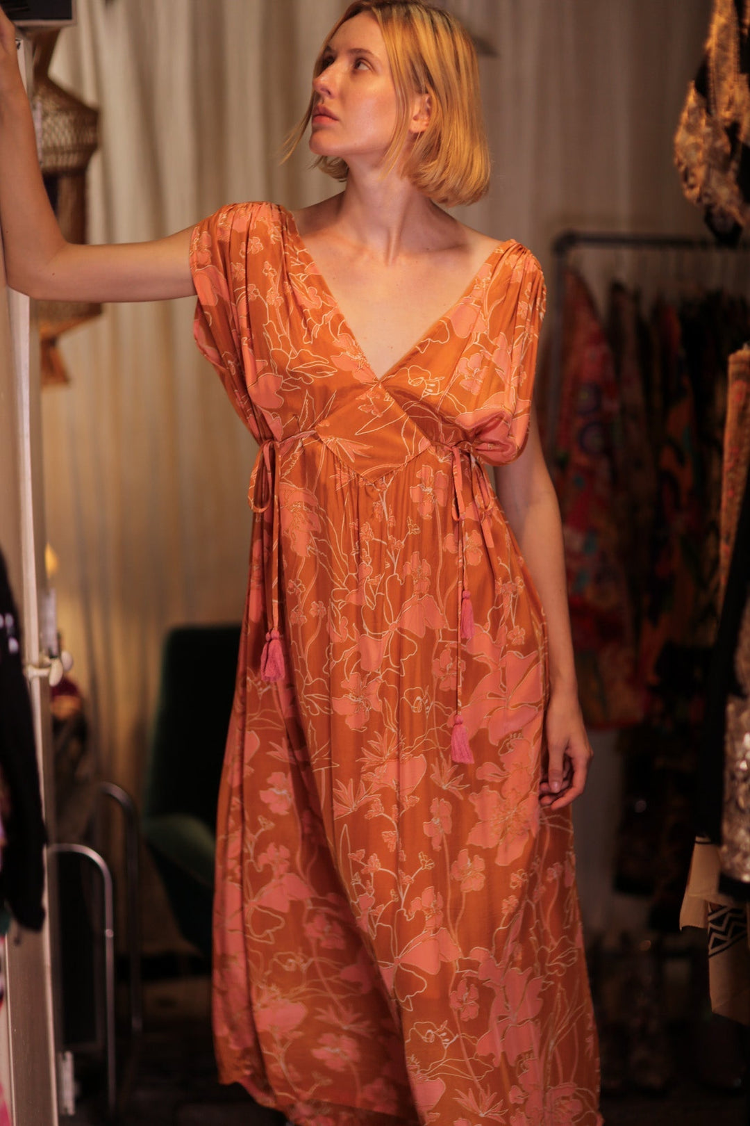 chic orange dress Orange Puff Sleeve Dress