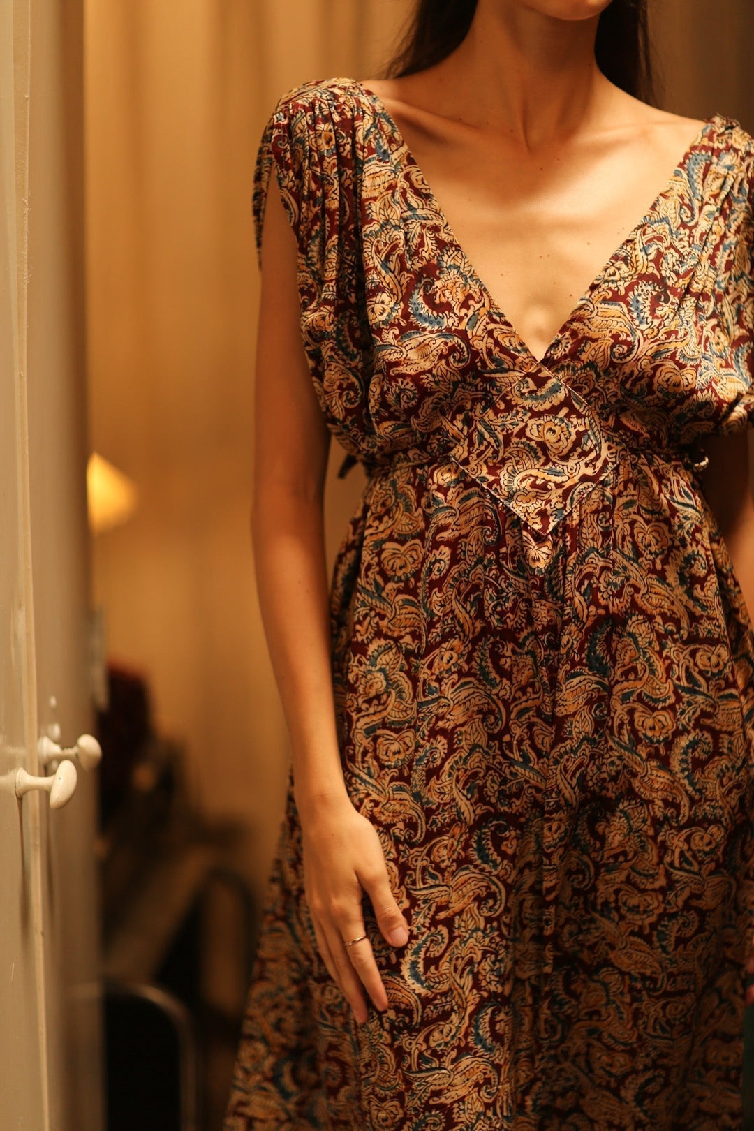 VICTORIA SILK DRESS PAISLEY BURGUNDY, hand made
