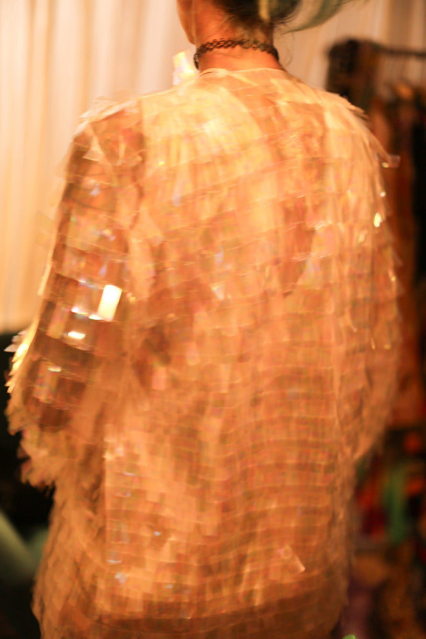 WHITE GLITTER KIMONO HEIKY - sustainably made MOMO NEW YORK sustainable clothing, bestseller slow fashion