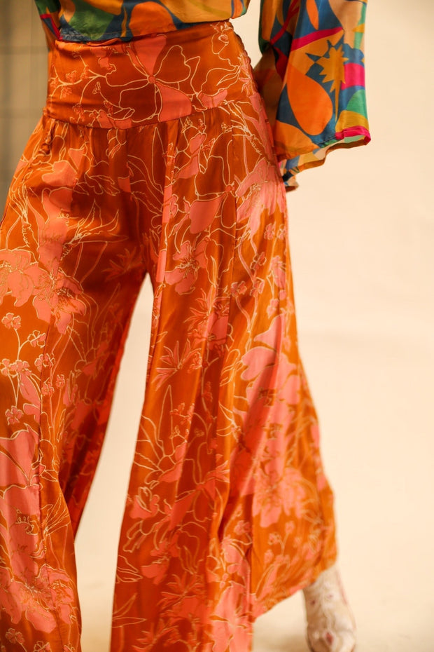 WIDE LEG BLOCK PRINT SILK PANTS RUBY - sustainably made MOMO NEW YORK sustainable clothing, new slow fashion