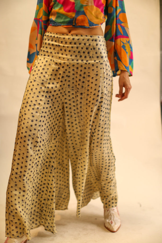 WIDE LEG BLOCK PRINT SILK PANTS RUBY - sustainably made MOMO NEW YORK sustainable clothing, new slow fashion