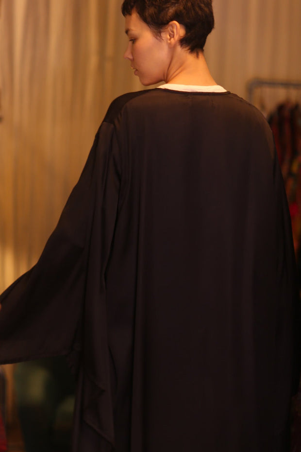 WING KIMONO PINA SOLID BLACK - sustainably made MOMO NEW YORK sustainable clothing, handmade slow fashion