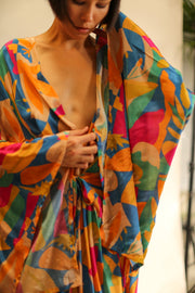 XL HAND BLOCK SILK KIMONO TYLET - sustainably made MOMO NEW YORK sustainable clothing, Kimono slow fashion