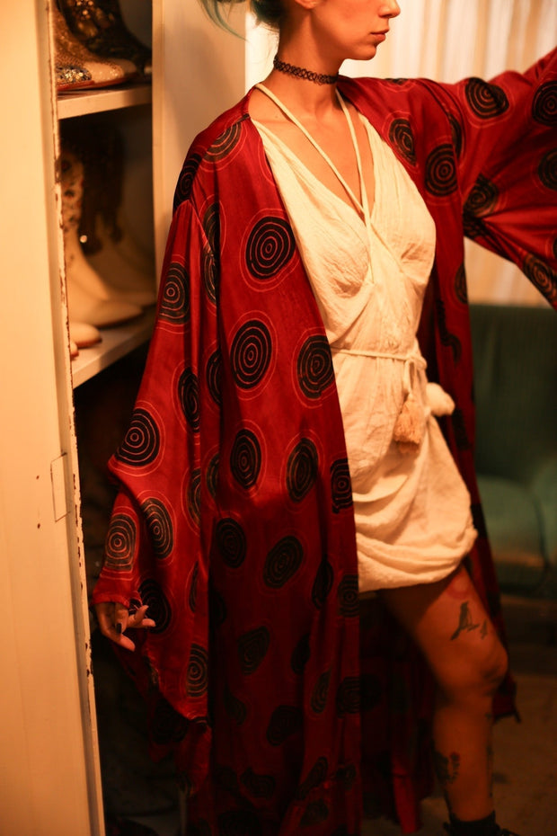 XL WING SILK KIMONO PINA RED CRICLE - sustainably made MOMO NEW YORK sustainable clothing, bestseller slow fashion