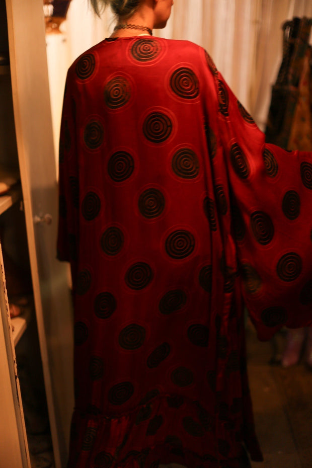 XL WING SILK KIMONO PINA RED CRICLE - sustainably made MOMO NEW YORK sustainable clothing, bestseller slow fashion