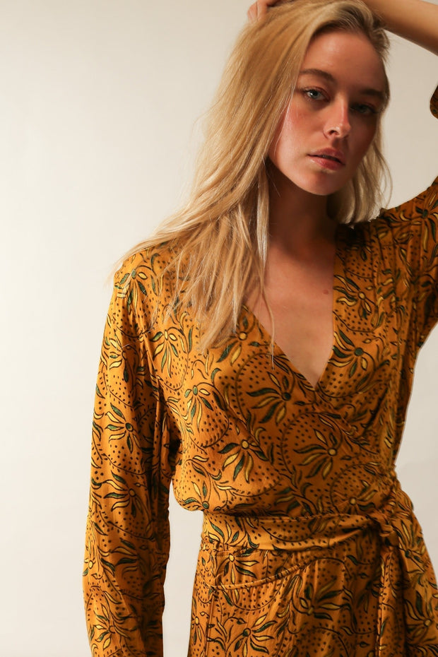 YELLOW SILK WRAP DRESS LOTIZIA - sustainably made MOMO NEW YORK sustainable clothing, dress slow fashion