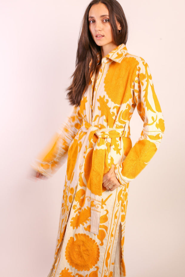 YELLOW SUZANI COAT ANINO - sustainably made MOMO NEW YORK sustainable clothing, Coat slow fashion