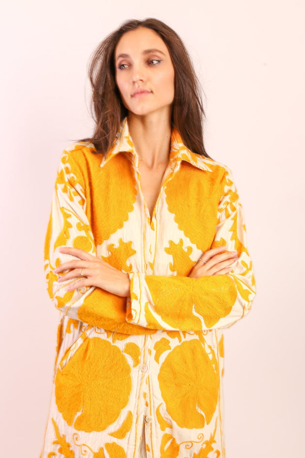 YELLOW SUZANI COAT ANINO - sustainably made MOMO NEW YORK sustainable clothing, Coat slow fashion