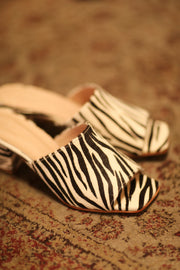 ZEBRA PRINT HEELED MULES - sustainably made MOMO NEW YORK sustainable clothing, new slow fashion