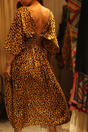 ZURI SILK DRESS LEO PRINT - sustainably made MOMO NEW YORK sustainable clothing, Boho Chic Dress slow fashion